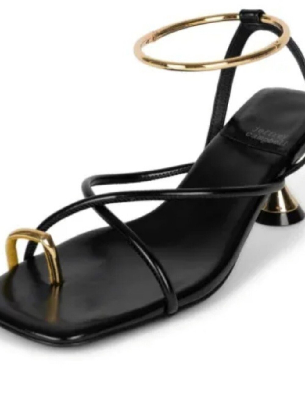 Jeffrey Campbell Black Strappy Sandal with Gold Sculptural Heel. New Without Tag - Picture 2 of 6